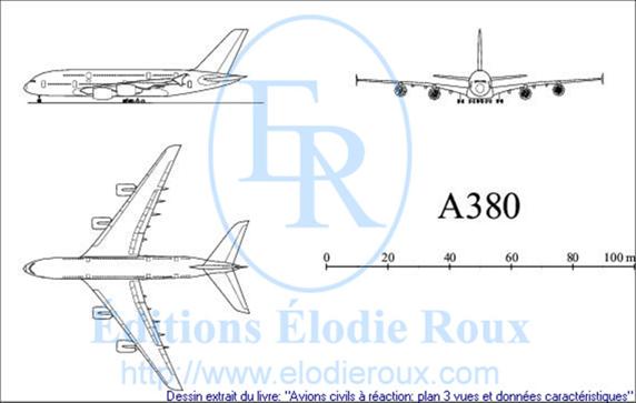 Copyright: Elodie Roux/A380 3-view drawing/plan 3 vues