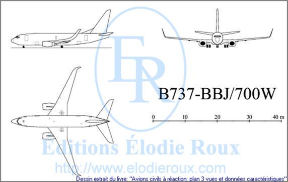 Copyright: Elodie Roux/B737-700W-BBJ 3-view drawing/plan 3 vues