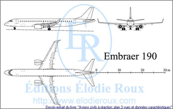 Copyright: Elodie Roux/EMBRAER190 3-view drawing/plan 3 vues