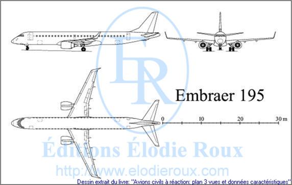 Copyright: Elodie Roux/EMBRAER195 3-view drawing/plan 3 vues