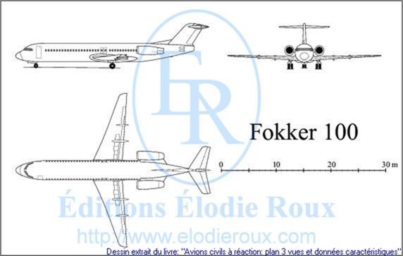 Copyright: Elodie Roux/Fokker100 3-view drawing/plan 3 vues
