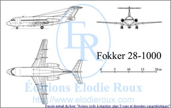 Copyright: Elodie Roux/Fokker28-1000 3-view drawing/plan 3 vues