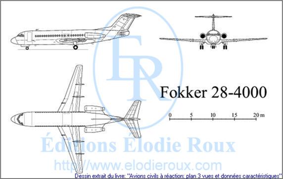 Copyright: Elodie Roux/Fokker28-4000 3-view drawing/plan 3 vues