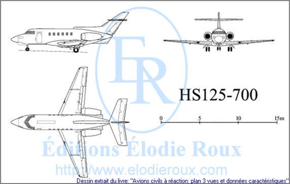 Copyright: Elodie Roux/HS125-700 3-view drawing/plan 3 vues