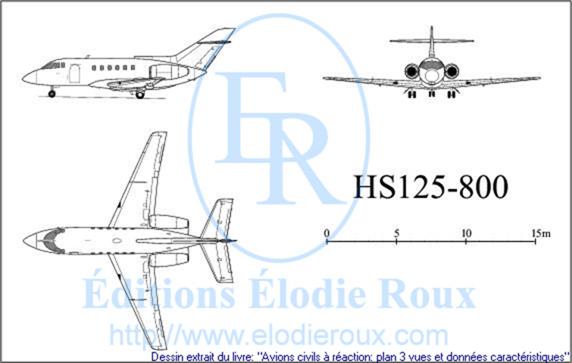Copyright: Elodie Roux/HS125-800 3-view drawing/plan 3 vues