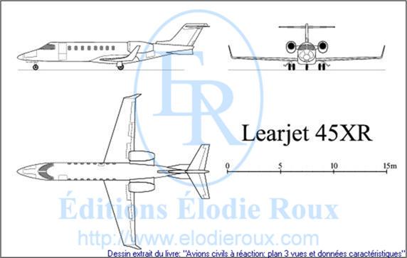 Copyright: Elodie Roux/Learjet45XR 3-view drawing/plan 3 vues