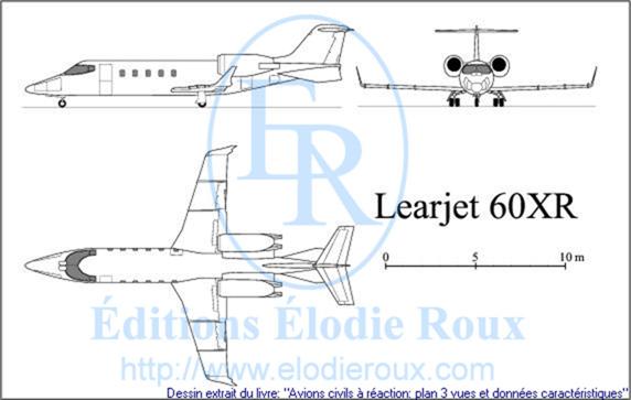 Copyright: Elodie Roux/Learjet60XR 3-view drawing/plan 3 vues