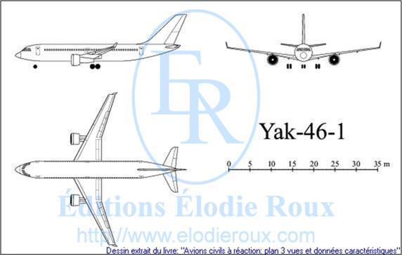 Copyright: Elodie Roux/Yak-46-1 3-view drawing/plan 3 vues